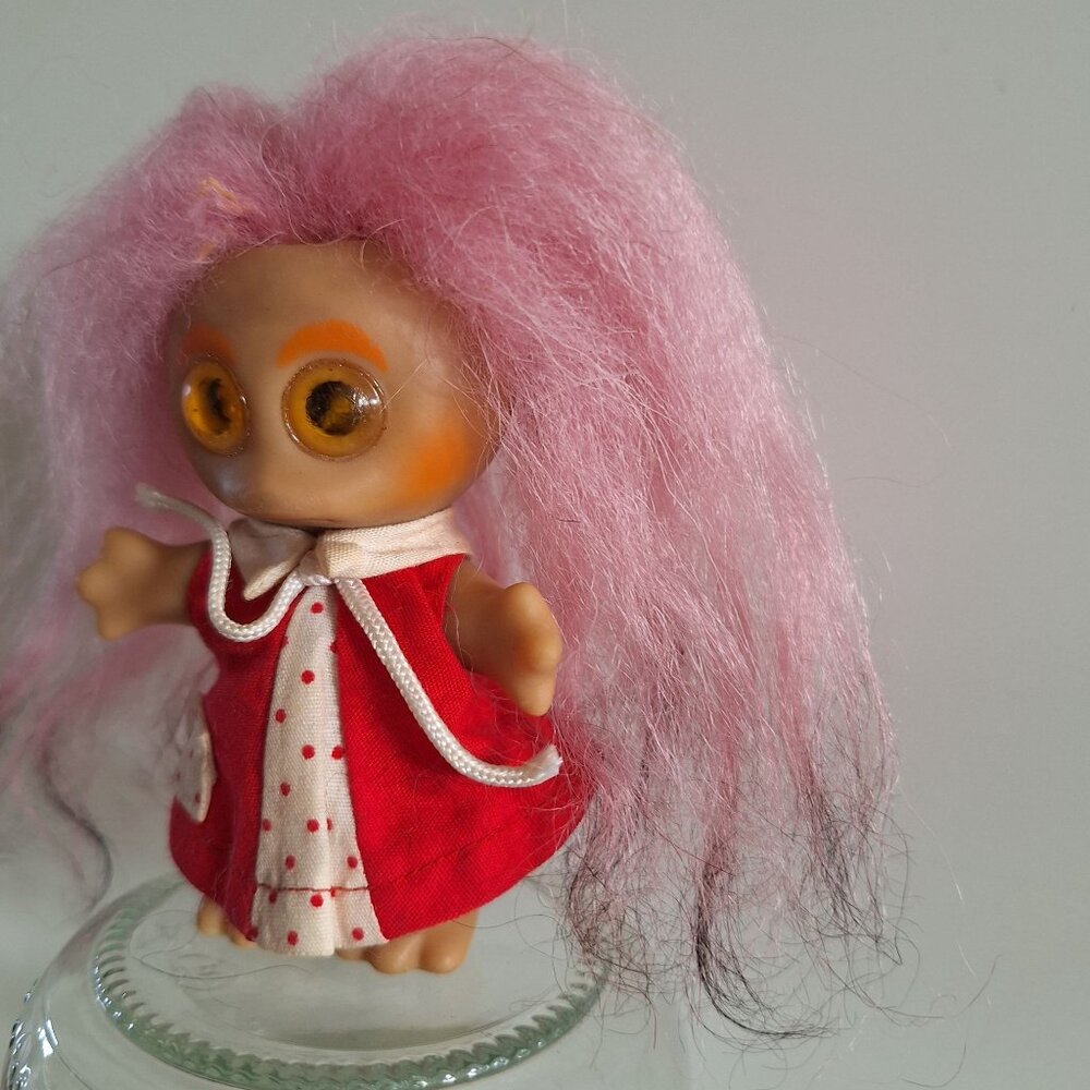 1964 Moon Goon Alien Troll Doll Pink Hair Red Polka Dot Dress L Khem Vintage - Picture 7 of 10